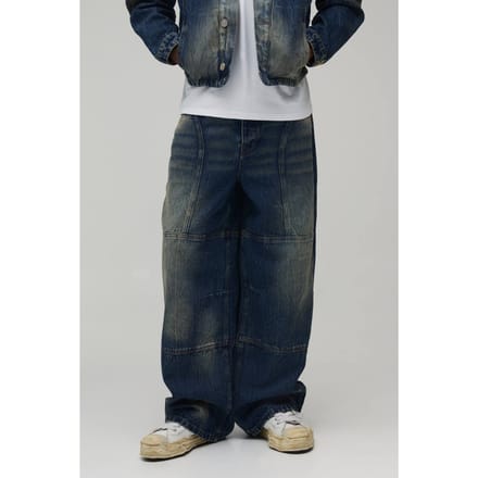 Baggy Stijve Bleach Washed Panelen Denim Jeans | Antique Wash | Size 30R