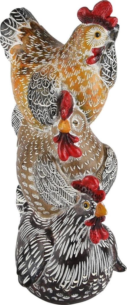 Dekoratief | Stapel 3 kippen, bruin/wit, resina, 12x15x28cm | A230141