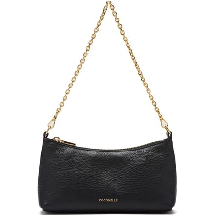 COCCINELLE Leren Schoudertas Aura Mini Bag Grained Leather Noir Zwart