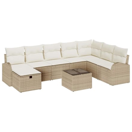 vidaXL Bankstel 9 st beige en crèmekleurig poly rattan