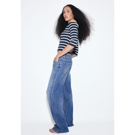 Stradivarius D91 Low-rise wide-leg jeans  MIDDENBLAUWE DENIM WASSING 38