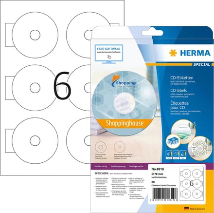 HERMA 8619 Wit zelfklevende MINI-CD Labels