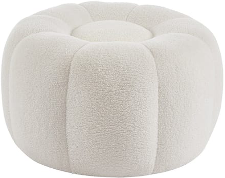 Vente-unique Poef met bloemendesign van witte boucléstof DELPODA