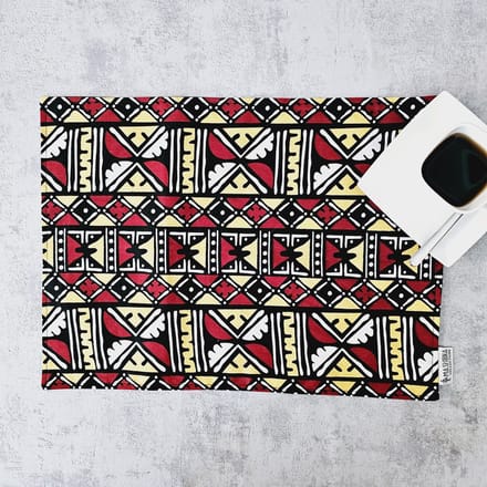 Placemats Set van 4 | 100% Katoen Geweven 40x30cm | ''Mudcloth'' geïnspireerde Wasbare Boho Stoffen Placemats