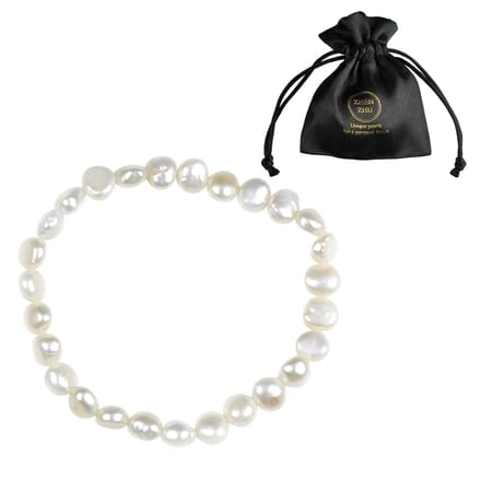 Zoetwater parel armband Weaca - echte parels - wit - elastisch - sieraden zakje - parel armband dames - wit parel armband