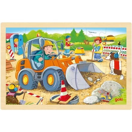 GOKI Puzzel - Wegenwerken - 24 Stukjes - 30X20X0,8Cm - Hout - 3 Jaar