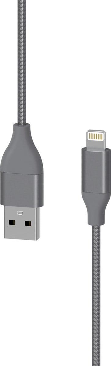 XLayer - Metallic USB naar Apple Lightning - Kabel 1.5m - (Snel Opladen 3A/USB 2.0) Smartphone-Kabel - Space Grijs