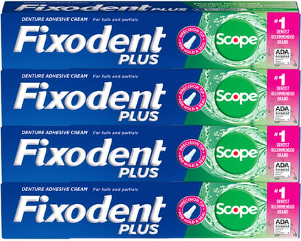Fixodent Scope Plus - Kunstgebit Kleefmiddel - Sterk, Fris, 4-pack, 57 g