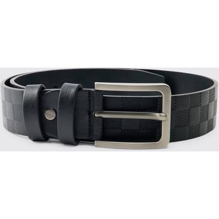 PU Embossed Check Textured Belt | Black | Size Small