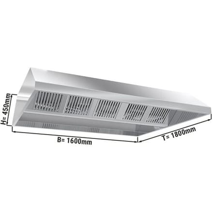 GGM Gastro Deckenhaube - 1600mm - mit Filter & Lampe Zilver