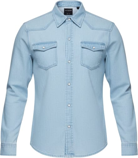 OMBRE Overhemd - Regular Fit - Katoen - Lange Mouw Lichtjeansblauw M