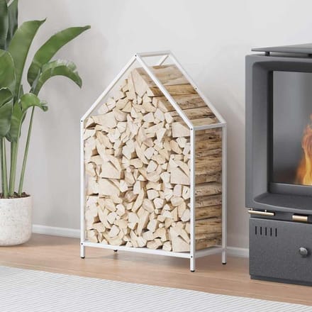 Brandhoutrek - Haardhout opslag - Haardhout opslaan - Robuuste staalconstructie - 60 x 25 x 90 cm - Wit