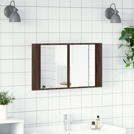 vidaXL - Badkamerkast - met - spiegel - LED - 80x12x45 - acryl - bruin - eikenkleur