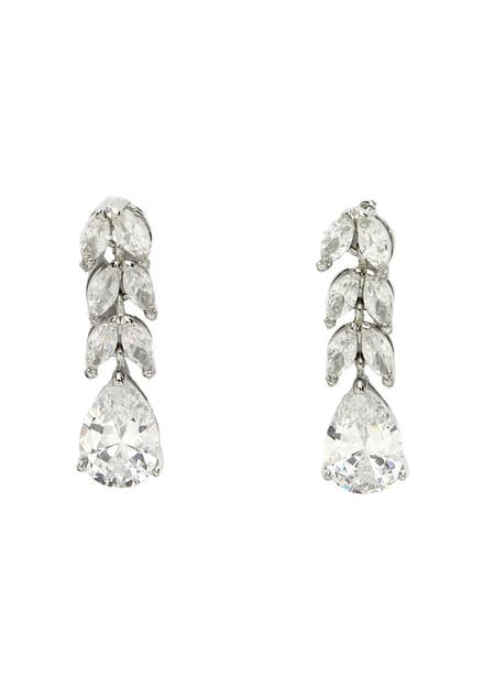 AVANT-GARDE PARIS Diva Leaf Drop Earrings - Zilver 0.6cm x 2.7cm - Rhodium Plated - Post and Back Closure