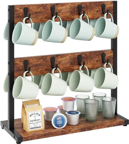 Dailygoods- Mokhouder Rustiek - 16 Haak Mok Boomhouder - Opbergbasis - Mok Display