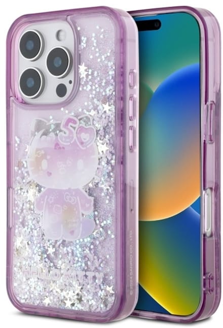 Hello Kitty Serie - Hoesje voor Mobiele Telefoon - iPhone 16 Pro Max - Liquid Glitter - Fiolet