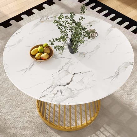 Wishdor Eettafel 80x80x76 cm, vierkant MDF-blad met metalen poten, goud-wit design