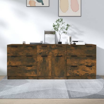 vidaXL - 3-delige - Dressoirs - bewerkt - hout - gerookt - eiken