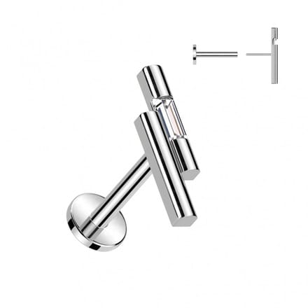Piercing double bar met stone 1.2x8 - zilver - LMPiercings