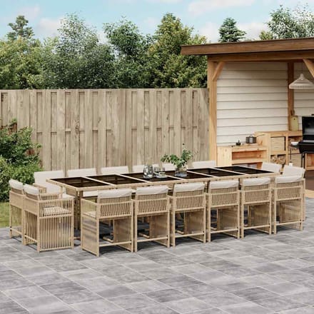 vidaXL - 17-delige - Tuinset - met - kussens - poly - rattan - beige