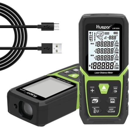 Laser Afstandsmeter - Huepar 100m - Hoge Precisie - Li-ion Batterij - Verlicht LCD Scherm