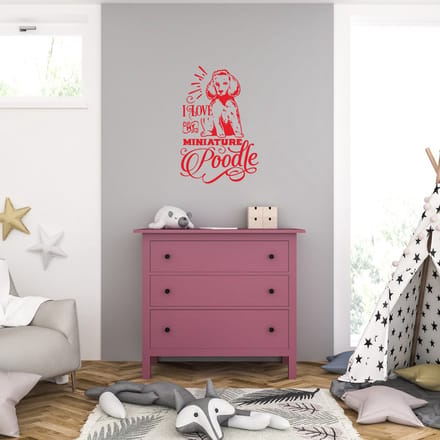 Muursticker - I Love My Miniature Poddle - 46,4 x 68 - Rood