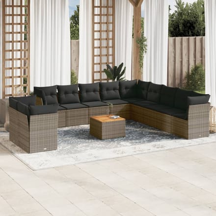 vidaXL - 12-delige - Loungeset - met - kussens - poly - rattan - grijs