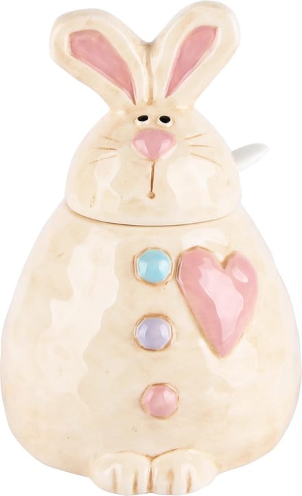 Dekoratief | Suikerpot m/lepel bunny, wit, keramiek, 14x10x11cm | A230551