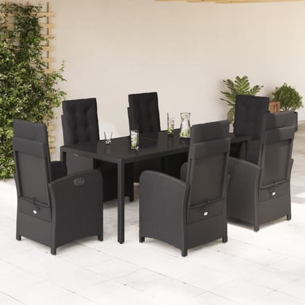 vidaXL - 7-delige - Tuinset - met - kussens - poly - rattan - zwart