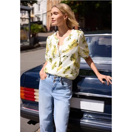 Blouse met korte mouwen, gespleten hals en print