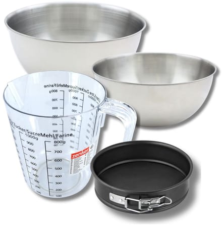 Bakkerset met mini taartvorm 16 cm, 2 mengkommen, maatbeker en spatel Zenker