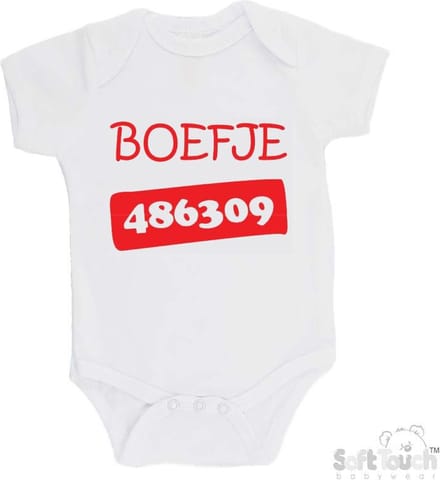 100% Katoenen Romper "Boefje 486309" Unisex Katoen Wit/rood Maat 56/62