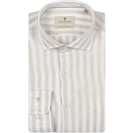 Thomas Maine Overhemd Roma Modern Kent Linnen Stripe Licht Beige / male