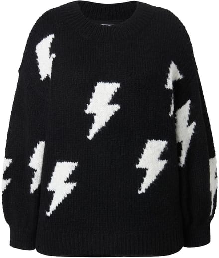 Studio Untold - Dames - Trui oversized grof breisel bliksem - Zwart - Maat 46+