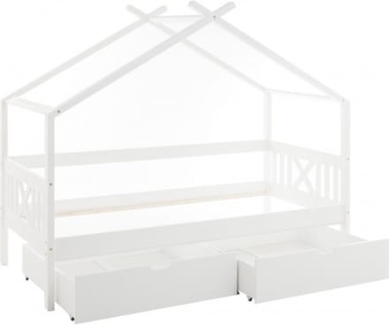 Houten Huisbed 90x200 cm Wit met 2 Opberglades - Viking Choice