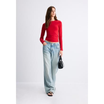 Stradivarius Basic T-shirt met lange mouw  Rood L