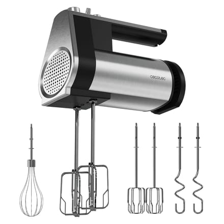 Cecotec Handrührgerät PowerTwist 500 Full Steel. 500 W, 5 Geschwindigkeiten plus Turbofunktion, 3 Zubehörteile: Schneebesen, Rührhaken und Knethaken, ergonomisches Design