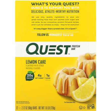 Quest Nutrition, Barre protéinée, Gâteau au citron, 12 barres, 60 g (2,12 onces) chaque