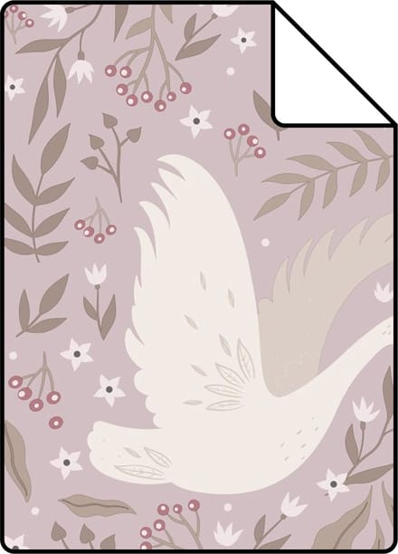 Proefstaal ESTAhome behang zwanen lila paars - 26.5 x 21 cm - 130959-S