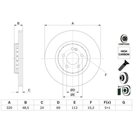 Remschijf BOSCH 0 986 479 H43, 1 stuk
