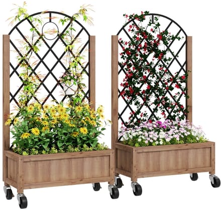 Daity Houten bloempot met metalen standaard - bruin/zwart