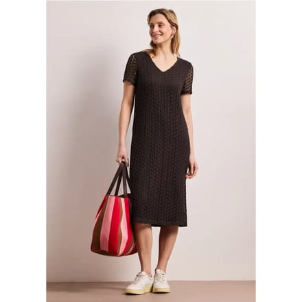 Kanten midi-jurk in effen kleur