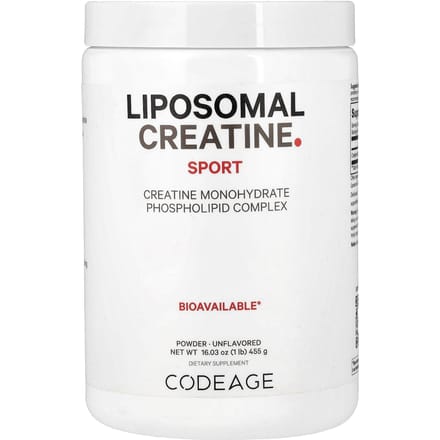 Codeage, Créatine Liposomale Sport, Poudre de Monohydrate de Complexe Phospholipidique, Non Aromatisée, 5 000 mg, 1 lb (455 g)
