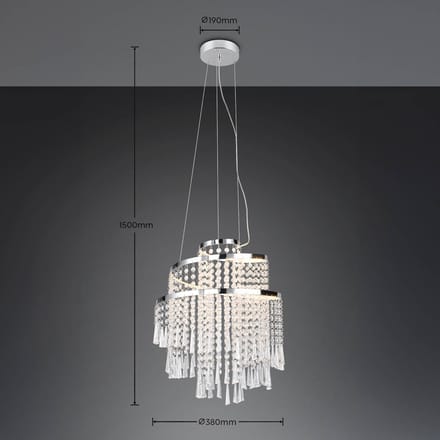 Reality Leuchten Pomp LED hanglamp, Ø 38 cm, chroom, acryl/metaal, CCT
