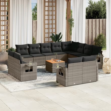 vidaXL - 13-delige - Loungeset - met - kussens - poly - rattan - grijs