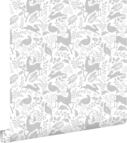 ESTAhome behang bos met bosdieren grijs - 50 x 900 cm - 139529