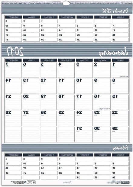 Wandkalender Drie Maanden - Jaarkalender Planner - Planning Thuis - Drie Maanden Per Pagina - 15.5 x 22 inch - Blauw