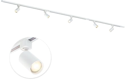 Qub Focus Railverlichting - Wit - 300 cm - I-Vorm - 5x GU10 Spots - Dimbaar - Complete Set
