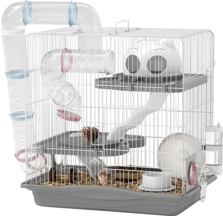Pawut Cage hamsterkooi, 3-laags kleine dierenkooi met loopwiel, tunnel, voerbak, nis en oploop, voor dwerghamsters