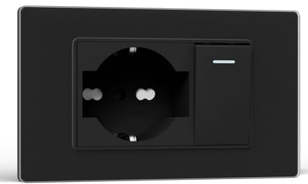 Inbouw Stopcontact met Enkele Schakelaar Zwart Glaspaneel 10A/16A